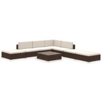 vidaXL 8 Piece Patio Lounge Set with Cushions Poly Rattan Brown