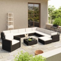 vidaXL 12 Piece Patio Lounge Set with Cushions Poly Rattan Black