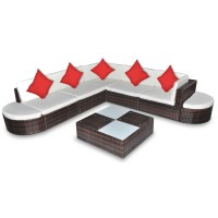 vidaXL 8 Piece Patio Lounge Set with Cushions Poly Rattan Brown