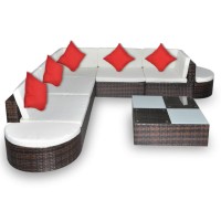 vidaXL 8 Piece Patio Lounge Set with Cushions Poly Rattan Brown