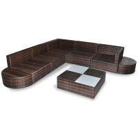 vidaXL 8 Piece Patio Lounge Set with Cushions Poly Rattan Brown