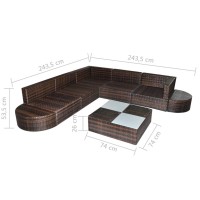 vidaXL 8 Piece Patio Lounge Set with Cushions Poly Rattan Brown