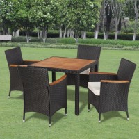 vidaXL 5 Piece Patio Dining Set with Cushions Poly Rattan Black