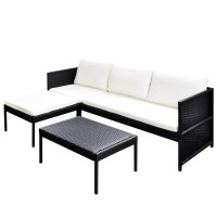 vidaXL 3 Piece Patio Lounge Set with Cushions Poly Rattan Black