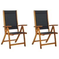 Vidaxl Folding Patio Chairs 2 Pcs Solid Acacia Wood And Textilene
