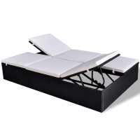 Vidaxl Double Sun Lounger With Cushion Poly Rattan Black