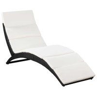 Vidaxl Folding Sun Lounger With Cushion Poly Rattan Black