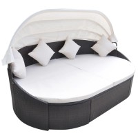 Vidaxl Patio Lounge Bed With Canopy Poly Rattan Brown