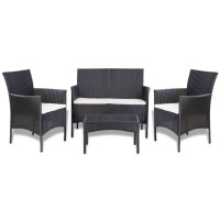 Vidaxl 4 Piece Patio Lounge Set With Cushions Poly Rattan Black