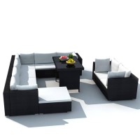 Vidaxl 10 Piece Patio Lounge Set With Cushions Poly Rattan Black