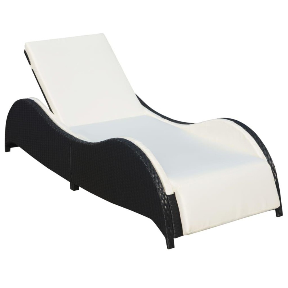 Vidaxl Sun Lounger With Cushion Poly Rattan Black