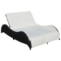 Vidaxl Double Sun Lounger With Cushion Poly Rattan Black