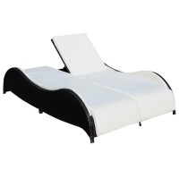 Vidaxl Double Sun Lounger With Cushion Poly Rattan Black