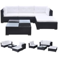 Vidaxl 5 Piece Patio Lounge Set With Cushions Poly Rattan Black