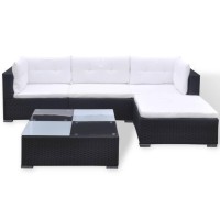 Vidaxl 5 Piece Patio Lounge Set With Cushions Poly Rattan Black