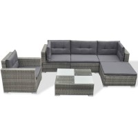 Vidaxl 6 Piece Patio Lounge Set With Cushions Poly Rattan Gray