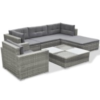 Vidaxl 6 Piece Patio Lounge Set With Cushions Poly Rattan Gray