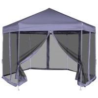 vidaXL Hexagonal Pop-Up Marquee with 6 Sidewalls Dark Blue 11.8'x10.2'