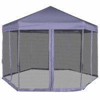 vidaXL Hexagonal Pop-Up Marquee with 6 Sidewalls Dark Blue 11.8'x10.2'