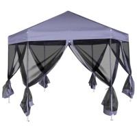 vidaXL Hexagonal Pop-Up Marquee with 6 Sidewalls Dark Blue 11.8'x10.2'