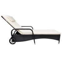 Vidaxl Sun Lounger With Cushion & Wheels Poly Rattan Black