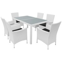 vidaXL 7 Piece Patio Dining Set Poly Rattan Cream White