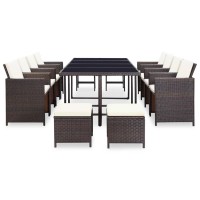 Vidaxl 13 Piece Patio Dining Set With Cushions Poly Rattan Brown