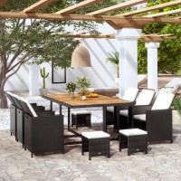 vidaXL 11 Piece Patio Dining Set with Cushions Poly Rattan Black