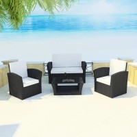 Vidaxl 4 Piece Patio Lounge Set With Cushions Poly Rattan Black