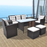 Vidaxl 6 Piece Patio Dining Set With Cushions Poly Rattan Brown