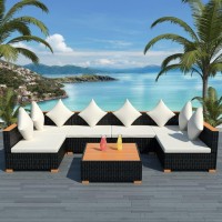 vidaXL 7 Piece Patio Lounge Set with Cushions Poly Rattan Black