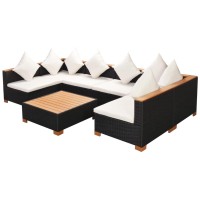 vidaXL 7 Piece Patio Lounge Set with Cushions Poly Rattan Black