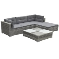 vidaXL 5 Piece Patio Lounge Set with Cushions Poly Rattan Gray