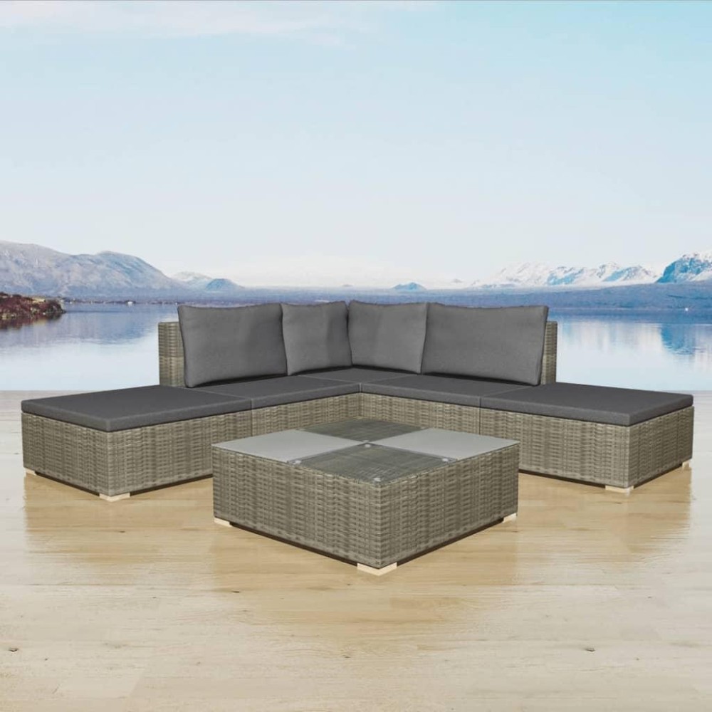 Vidaxl 6 Piece Patio Lounge Set With Cushions Poly Rattan Gray