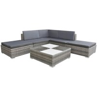 Vidaxl 6 Piece Patio Lounge Set With Cushions Poly Rattan Gray