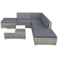 Vidaxl 6 Piece Patio Lounge Set With Cushions Poly Rattan Gray