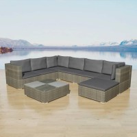 Vidaxl 8 Piece Patio Lounge Set With Cushions Poly Rattan Gray