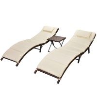 vidaXL Folding Sun Loungers 2 pcs with Table Poly Rattan Brown