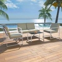 vidaXL 4 Piece Patio Lounge Set with Cushions Steel White