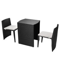 Vidaxl 3 Piece Bistro Set With Cushions Poly Rattan Black