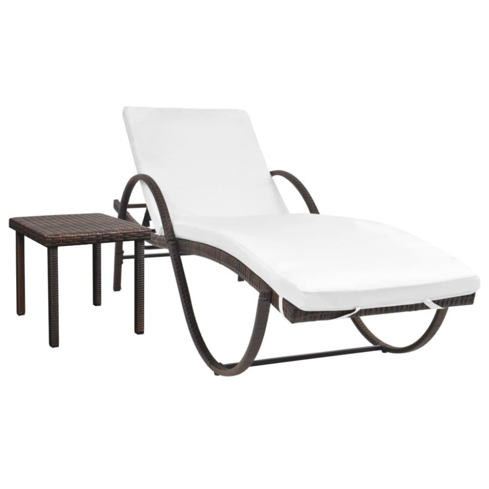 Vidaxl Sun Lounger With Cushion & Table Poly Rattan Brown