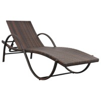 Vidaxl Sun Lounger With Cushion & Table Poly Rattan Brown