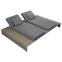 Vidaxl Double Sun Lounger With Cushion Poly Rattan Gray