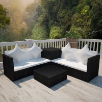 vidaXL 4 Piece Patio Lounge Set with Cushions Poly Rattan Black