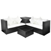 vidaXL 4 Piece Patio Lounge Set with Cushions Poly Rattan Black