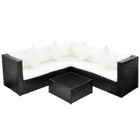 vidaXL 4 Piece Patio Lounge Set with Cushions Poly Rattan Black