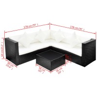 vidaXL 4 Piece Patio Lounge Set with Cushions Poly Rattan Black