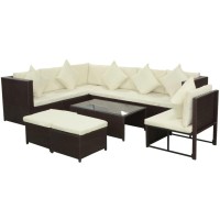 vidaXL 8 Piece Patio Lounge Set with Cushions Poly Rattan Brown