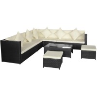 vidaXL 8 Piece Patio Lounge Set with Cushions Poly Rattan Black