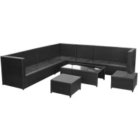 vidaXL 8 Piece Patio Lounge Set with Cushions Poly Rattan Black